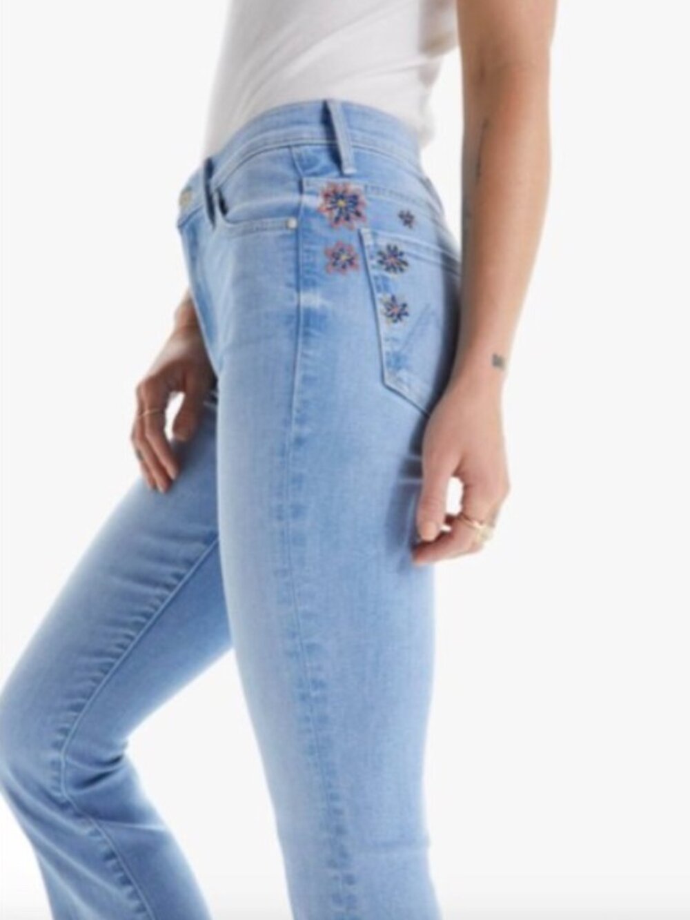 MOTHER Insider Crop Step Fray Crafty Side Jeans Embroidered Festival Boho Sz 28